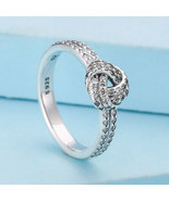 925 Sterling Silver Sparkling Love Knot Ring &amp; Clear Zirconia For Women - £15.18 GBP