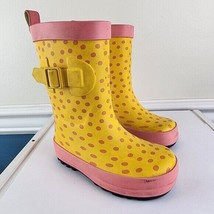 Sweet Target Yellow Pink Polka Dot Girls Pull On Boots Snow Rain Size S 5-6 - £13.76 GBP