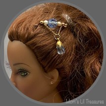 Blue Glass Chain Dangle Hair Clip Barrette •  Doll Hair Accessory - £6.93 GBP