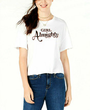 Carbon Copy Womens Large White Graphic Print Girl Almighty Cropped Tee NEW - £8.35 GBP
