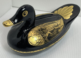 Vintage Black And Gold Gilded Lacquered Duck Wood Trinket Box 7.5 X 4” - £11.75 GBP