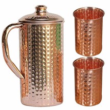 Copper  Hammered Water JugGlass Pitcher  Water Serving Ware Good Health Benefit - £24.33 GBP
