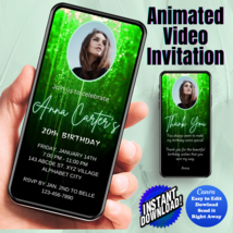 Any Age Invite, Green Falling Star Digital Invitation, Animated Video In... - £4.68 GBP