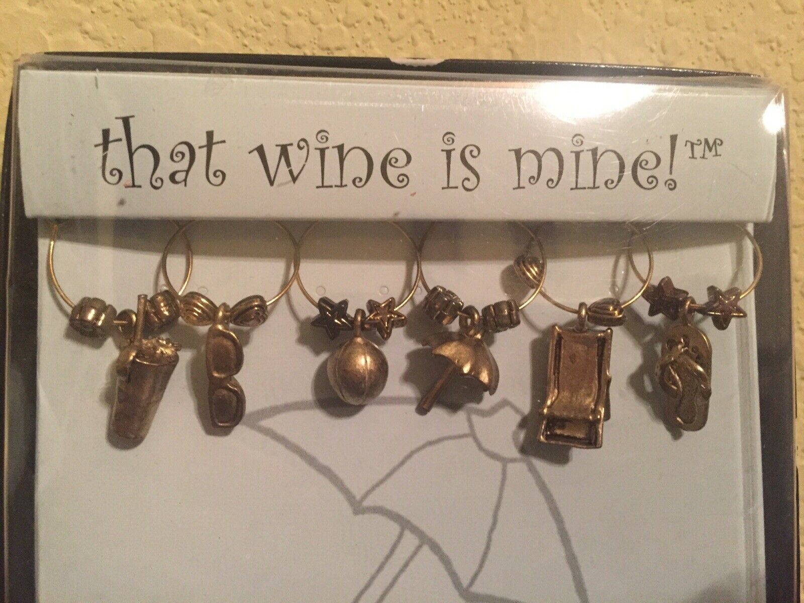 THAT WINE IS MINE! On the Beach WINE CHARMS Set Of 6 NEW Ship FREE - $29.99