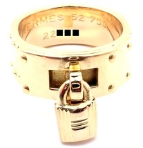 Rare! Authentic Vintage Hermes 18k Yellow Gold &quot;H&quot; Lock Band Ring Size 52 - £2,797.74 GBP