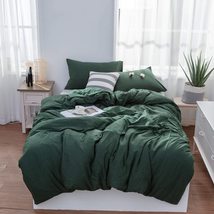 Dark Green Duvet Cover-Stonewashed Cotton Bedding Sets-Duvet Cover Queen... - $34.29+