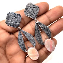 Pink Mother Of Pearl Gemstone Handmade Fashion Earrings Jewelry 2.80&quot; SA... - £7.25 GBP