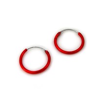 Sterling Silver Color Coated 14mm Hoop Earrings, Red - $7.99