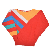 Vintage Sweater Womens M Striped Color Block Wide Neck Terry Retro Costu... - £11.15 GBP