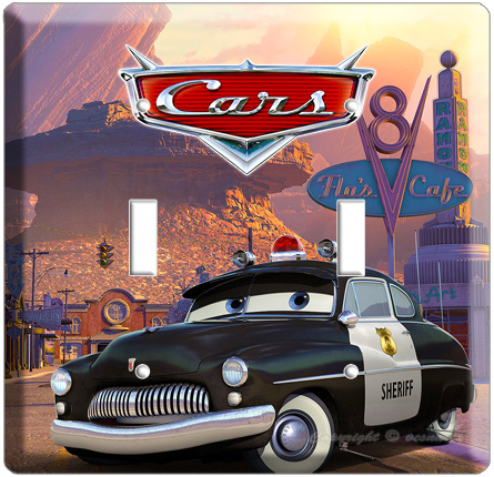 DISNEY CARS 2 HIGHWAY POLICE CAR DOUBLE LIGHTSWITCH WALL PLATE COVER BOY'S ROOM