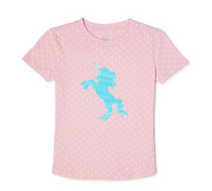 Wonder Nation Girls Unicorn Reversible Sequins Pink S/S T-Shirt Sz S 6-6X - £7.18 GBP