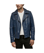Ocean Rider Brando Style Royal Blue  Genuine Leather Jacket - $4,848.88 MXN