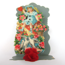 Vintage Valentine Honeycomb 3D Pop Up Die Cut Blonde Girl Blue Dress Dov... - $19.99