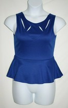 Lily White Misses MEDIUM Tank Top Peplum Royal Blue Keyhole Cutout Chest... - $8.77