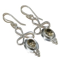 Green Amethyst Cut Gemstone 925 Silver Overlay Handmade Dangle Drop Earrings - £7.98 GBP