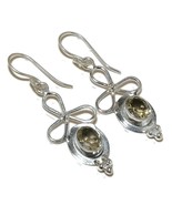 Green Amethyst Cut Gemstone 925 Silver Overlay Handmade Dangle Drop Earr... - $182.52 MXN