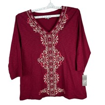 JM Collection Womens Embroidered Plum Tart V-Neck Top Size XL NEW - £18.78 GBP