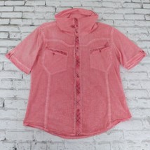 Weaver Button Up Shirt Mens XXL Red Short Sleeve Cowl Neck Pockets 90s - £19.65 GBP
