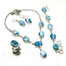 Caribbean Larimar Oval Shape Gemstone Fashion Ethnic Necklace Jewelry Set SA 844 - £15.94 GBP