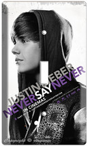An item in the Art category: JUSTIN BIEBER NEVER SAY SINGLE LIGHT SWITCH WALL PLATE COVER 3D MOVIE POSTER b&w