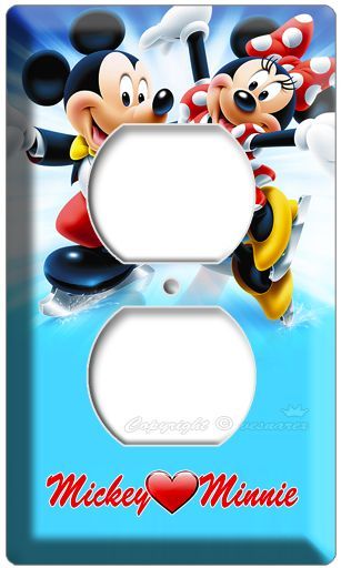 MICKEY MOUSE AND MINNIE ICE SCATTING ELECTRICAL OUTLET WALL PLATE CHILDREN ROOM