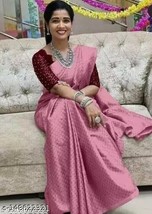 Beautiful Indian Women Sari Cotton Silk Plain Saree With Unstitches Blouse Gif - £43.47 GBP