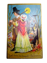 Halloween Postcard Pilgrims Black Cats Bats Witches Brew Santway 140 Emb... - £114.41 GBP