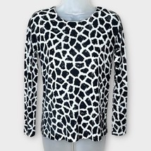 KOKUN bamboo &amp; cashmere cream/black giraffe print  fine knit sweater siz... - $47.41