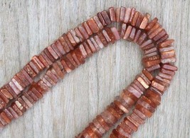 8 inches of smooth sunstone heishi square gemstone beads, 5 MM -- 7 MM , natural - £22.00 GBP