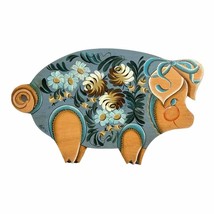 Vintage Painted Florals Design Pot Belly Pig Wood Cutting Board - £23.90 GBP
