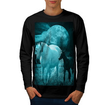 Stallion Friendship Tee Horse Moon Men Long Sleeve T-shirt - £11.98 GBP
