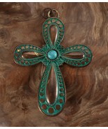 Vintage INRI Crucifix Catholic Jesus Christian Cross Pendant Green Turqu... - $16.03 CAD