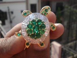 0.90ct Diamond Emerald 14k Yellow Gold Tortoise Ladies Wedding Brooch - $2,025.54