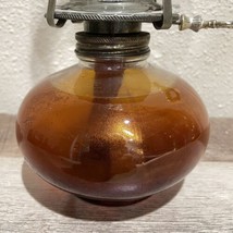 Vintage Iridescent Amber Glass Oil Kerosene Lamp 13” High - £23.73 GBP