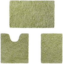 3 Pieces Bathroom Rugs Set Ultra Soft Non Slip And Absorbent Chenille Green NEW - £39.80 GBP