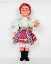 Vintage Slovak Slovakia Folk Costume Dressed Doll 12&quot; Souvenir Embroidery Ribbon - £15.47 GBP