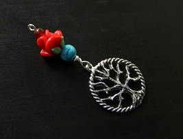 Turquoise and Red Agate Rose Tree of Life Blessingway bead - Mother Blessing bea - £12.78 GBP