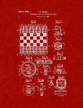 Convertible Chess and Checker Game Piece Patent Print - Burgundy Red - $7.95+