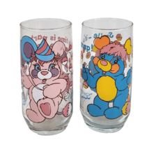 2 VINTAGE 1986 POPPLES GLASSES PINK PARTY + BLUE PC POPPLE PIZZA HUT GLA... - $28.50
