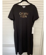 Calvin Klein T-shirt Dress Black LOGO in crystals Size is Large NWT - $37.61