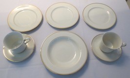 MIKASA TROUSDALE IVORY CHINA Gold trim Salad plates, soup bowl cup &amp; sau... - $75.00