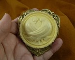 (CL55-19) Love DOVES bird yellow CAMEO Pin brooch PENDANT dove pair of s... - $37.39