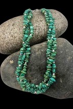 Southwest Style Sterling Silver Green Turquoise Multi Strand Beaded Necklace - £56.08 GBP