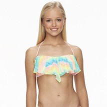 Breaking Waves Womens Bikini Swim Top Neon Mesh Flounce Bandeau NEW - $15.97