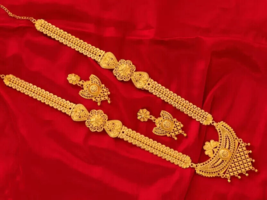 Indian Gold Plated Bollywood Wedding Ethnic Long Necklace Earrings Jewelry Set - £17.97 GBP