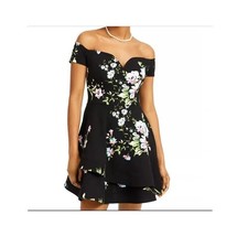 B Darlin Junior Womens 13/14 Black Floral Off The Shoulder Mini Dress NWT U10 - £25.64 GBP