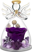 Preserved Flower Rose Gifts in Glass Angel Figurines Birthday Gifts for Women Mo - £29.68 GBP