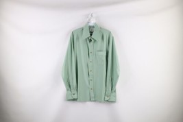 Vintage 60s Streetwear Mens Medium Silky Knit Collared Button Shirt Green USA - £55.22 GBP