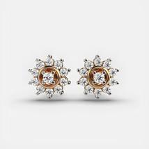 0.37 CT Round Cut Lab Grown Diamond Cluster Flower Earrings 14k Solid Yellow Gol - £500.82 GBP