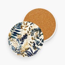 Botantical Blue Fern Ceramic Cork Bottom Coaster Set Square or Round Wed... - £14.85 GBP